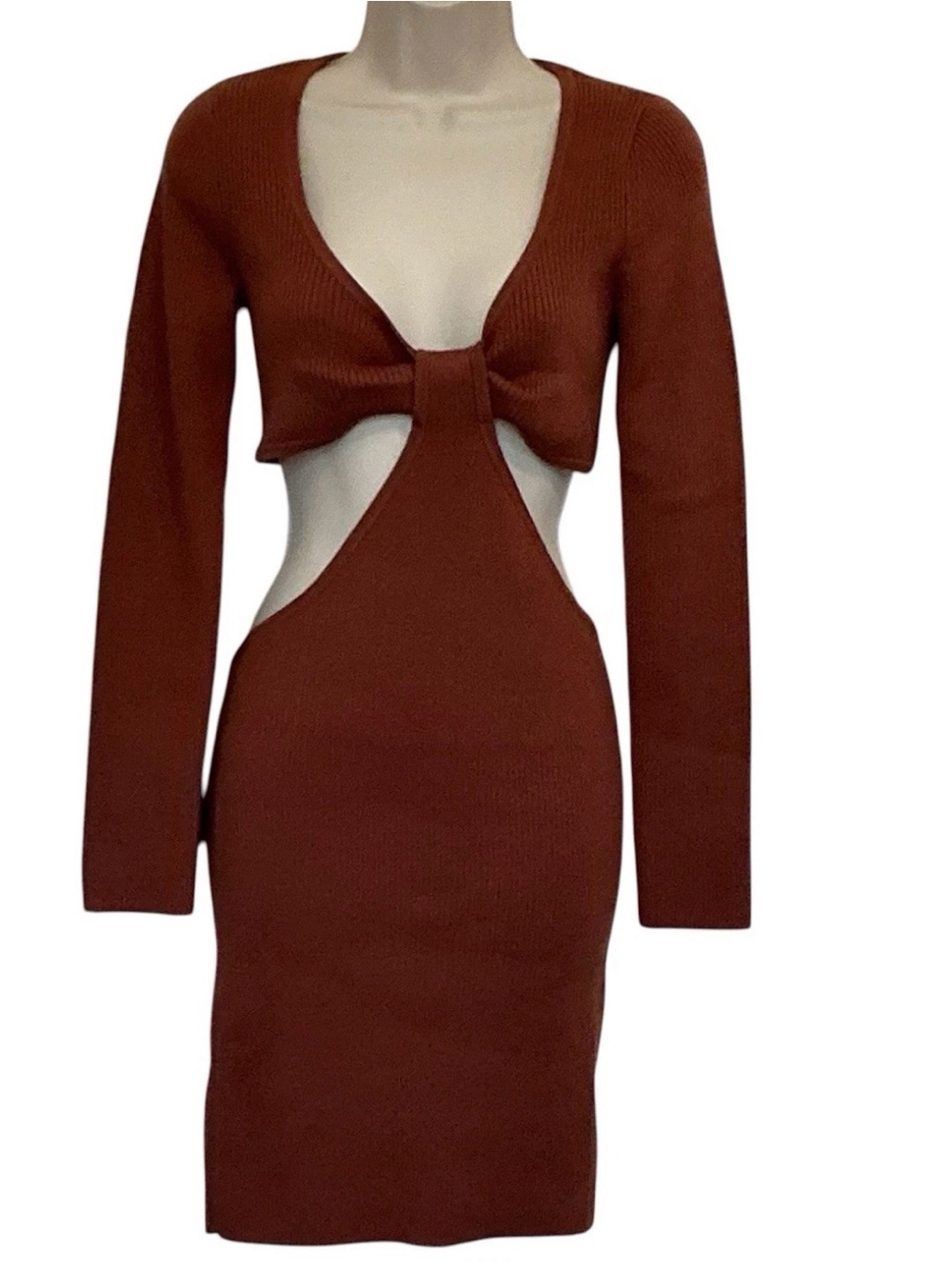 NWT Cotton Candy LA Brown Cutout Long Sleeve Bodycon Sweater Dress Size S